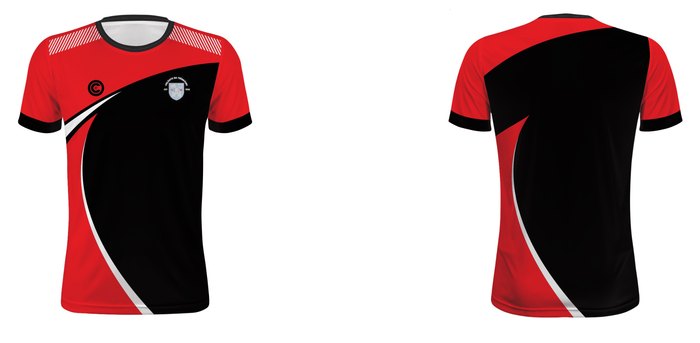 Red and black jersey, front and back