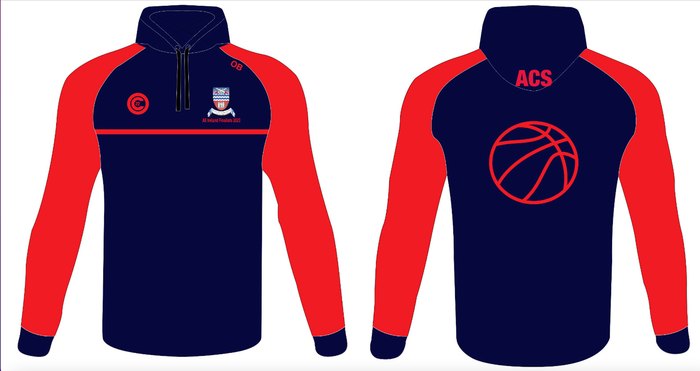 Navy and red basketball hoodie