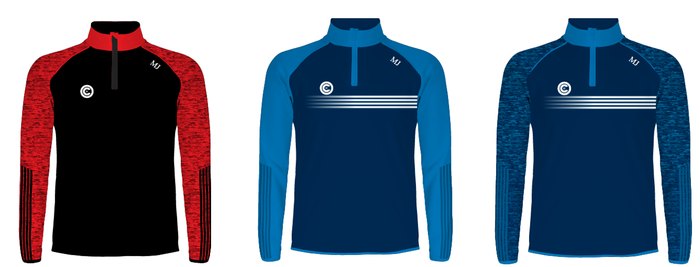 Blue half zips in three colourways