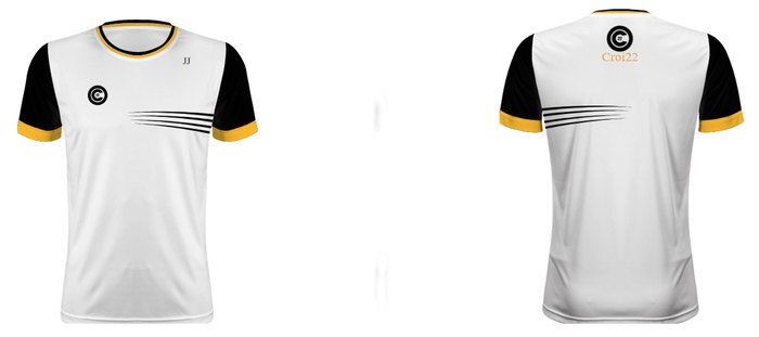 White jersey with gold and black trim