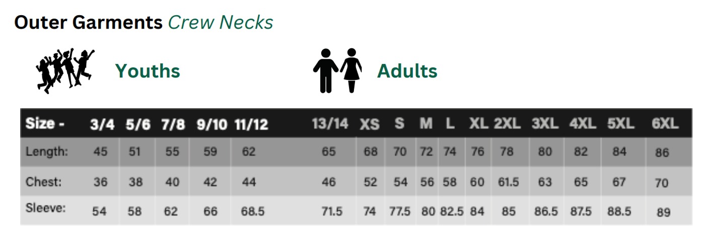 Blackhill FC size guide crewneck