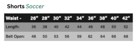 Blackhill FC size guide shorts