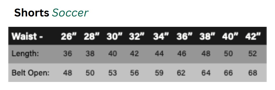 Blackhill FC size guide shorts