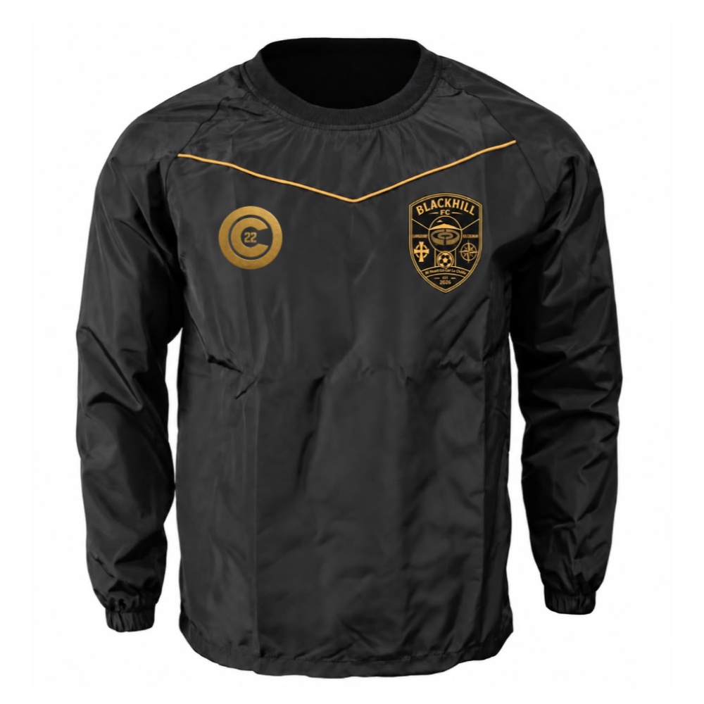 Blackhill FC windcheater in black with the club crest